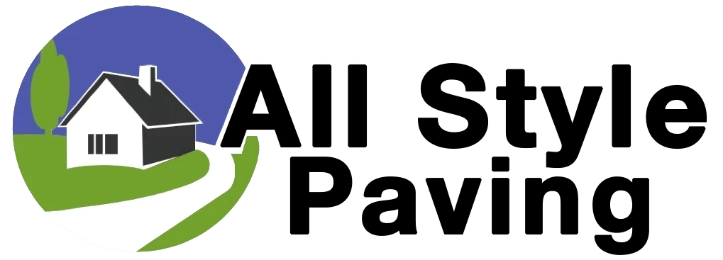 All Style Paving logo featuring a white house with a curved driveway, set against a circular blue and green background.